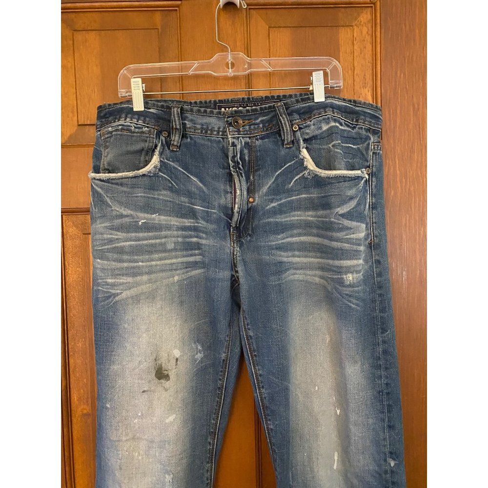 AKOO Brand Jeans Men 36x 32 Distressed Destroyed Paint Denim Streetwear Hip-Hop - Picture 2 of 16